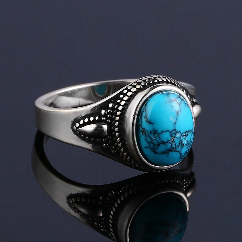 925 Sterling Silver Natural Turquoise Engagement Rings for Women Men Vintage Fine Jewelry Hot Sale Party Ring Gift