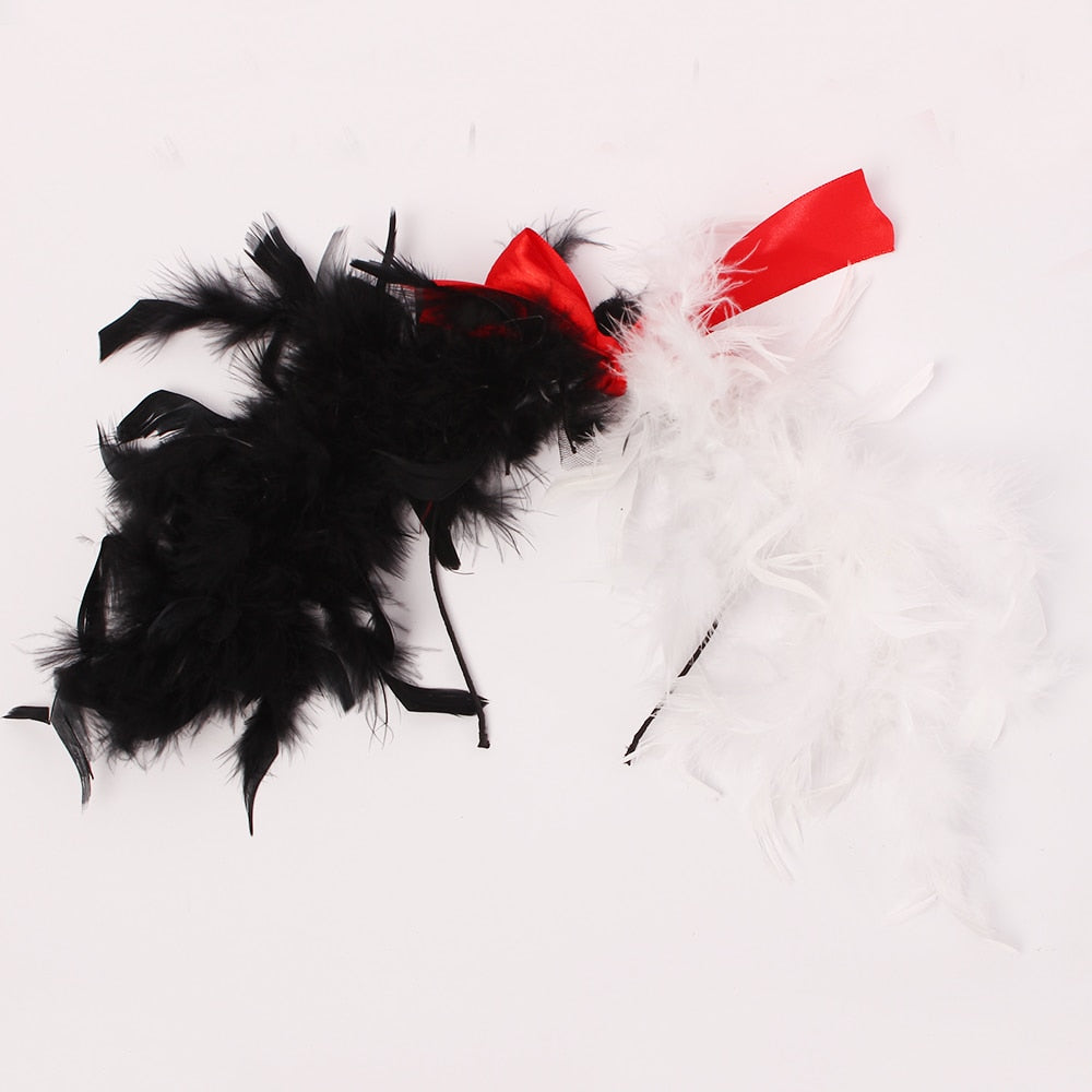 Evil Madame Cruella De Ville Kids Costume Fancy Tutu Dress with Headband Polka Dot.