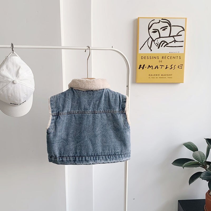 Winter Girls-Boys Thick Warm Fleece Waistcoat Baby Kids Children Jeans Denim Vest