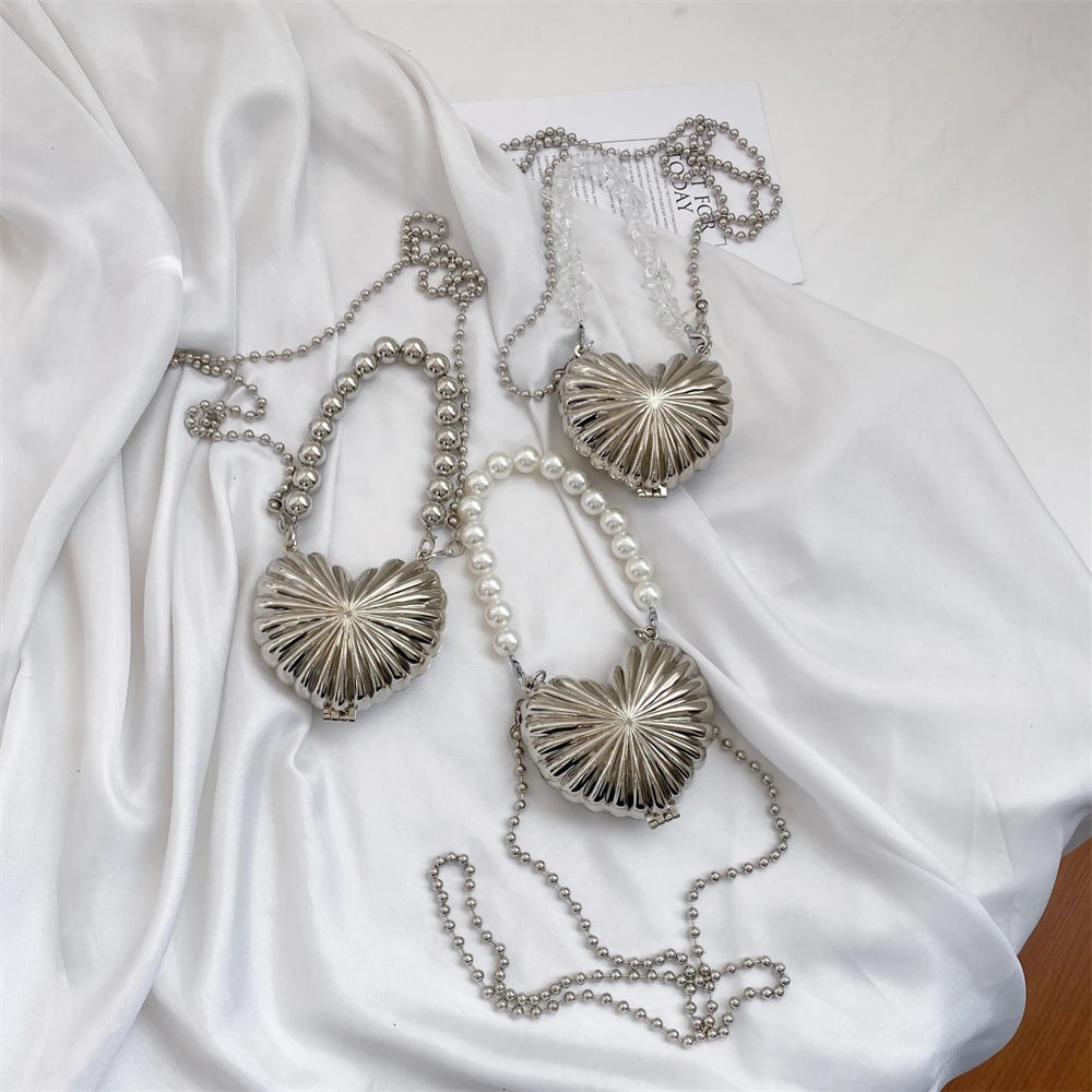 Personalized Mini Shell Bags For Women Loving Heart Bag Metal Alloy Chain Shoulder Crossbody Bag Luxury Lipstick Coin Purses Sac