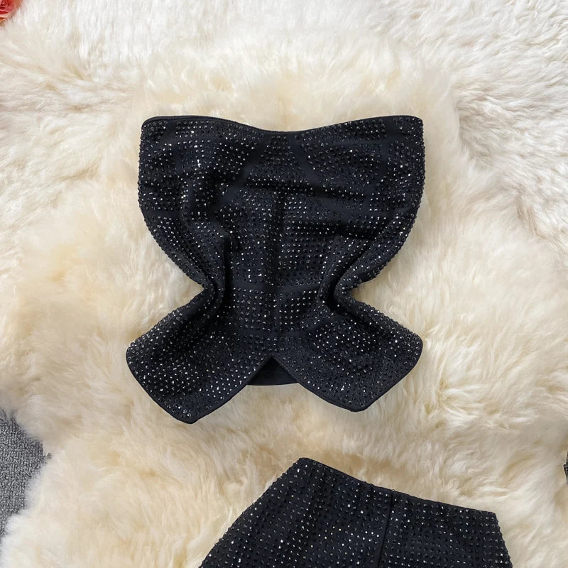 Sexy Women Black/White Diamonds Two Piece Set