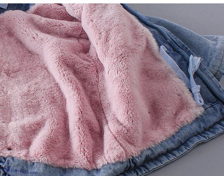 Baby Girls Coats Clothes Winter Denim Jackets With Fur Hooded Coats For Girls Cotton Thicken