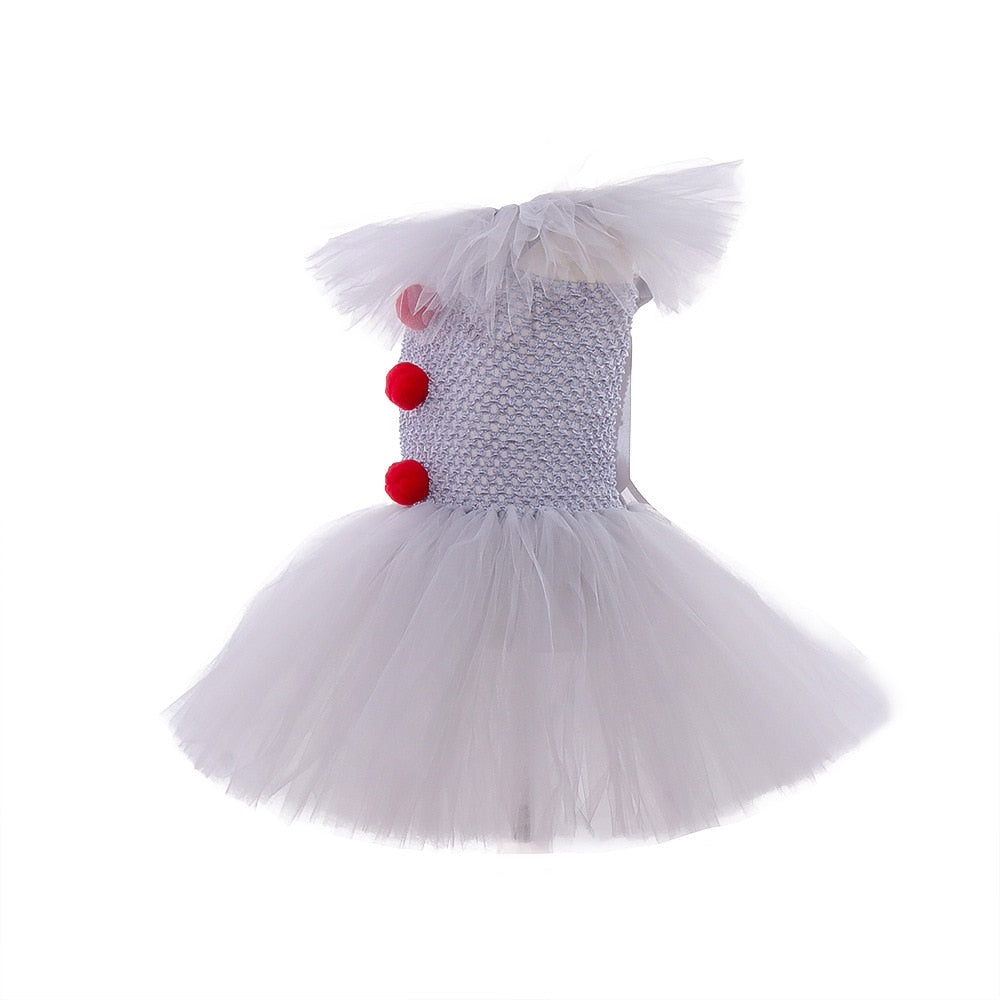 Halloween Costume For Kids Gray Girls Tutu Scary Clown Costume Girl 2-12Y