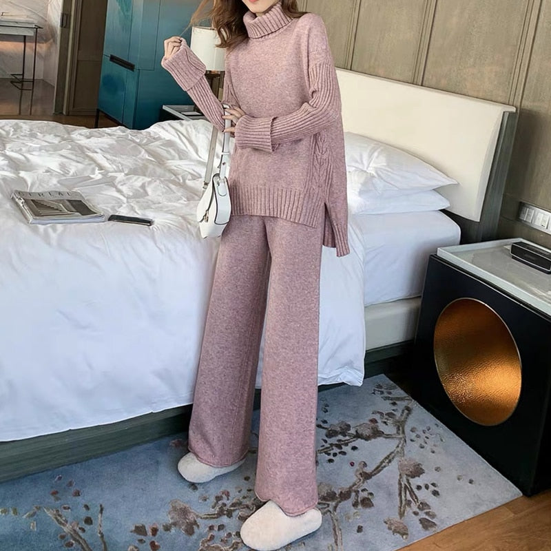 Autumn Winter 2 Pieces Women Sets Knitted Tracksuit 2023