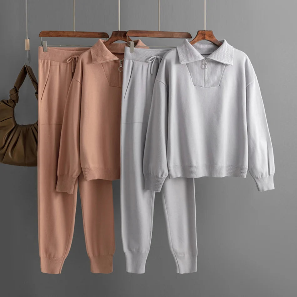 Sets Women Outfit Trouser Oversized Casual Sweaters Jogging Knitwear Tracksuit