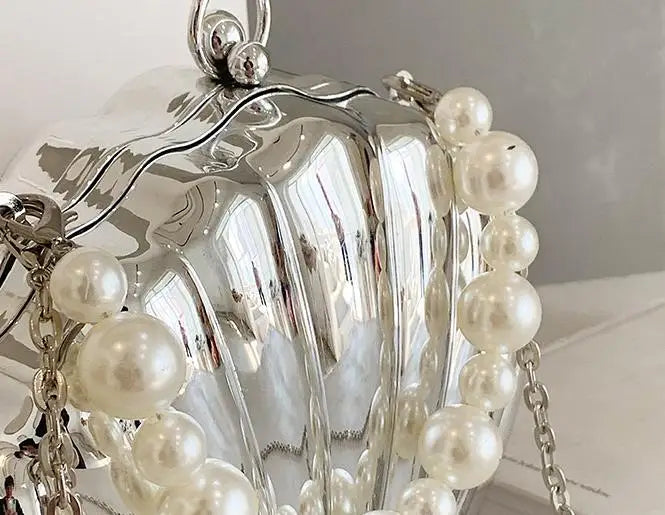 New Evening Bags Shell Shape Women Clutch Bags Wedding Bridal Handbag Pearl Beaded Fashion Shell Chain Party Bags