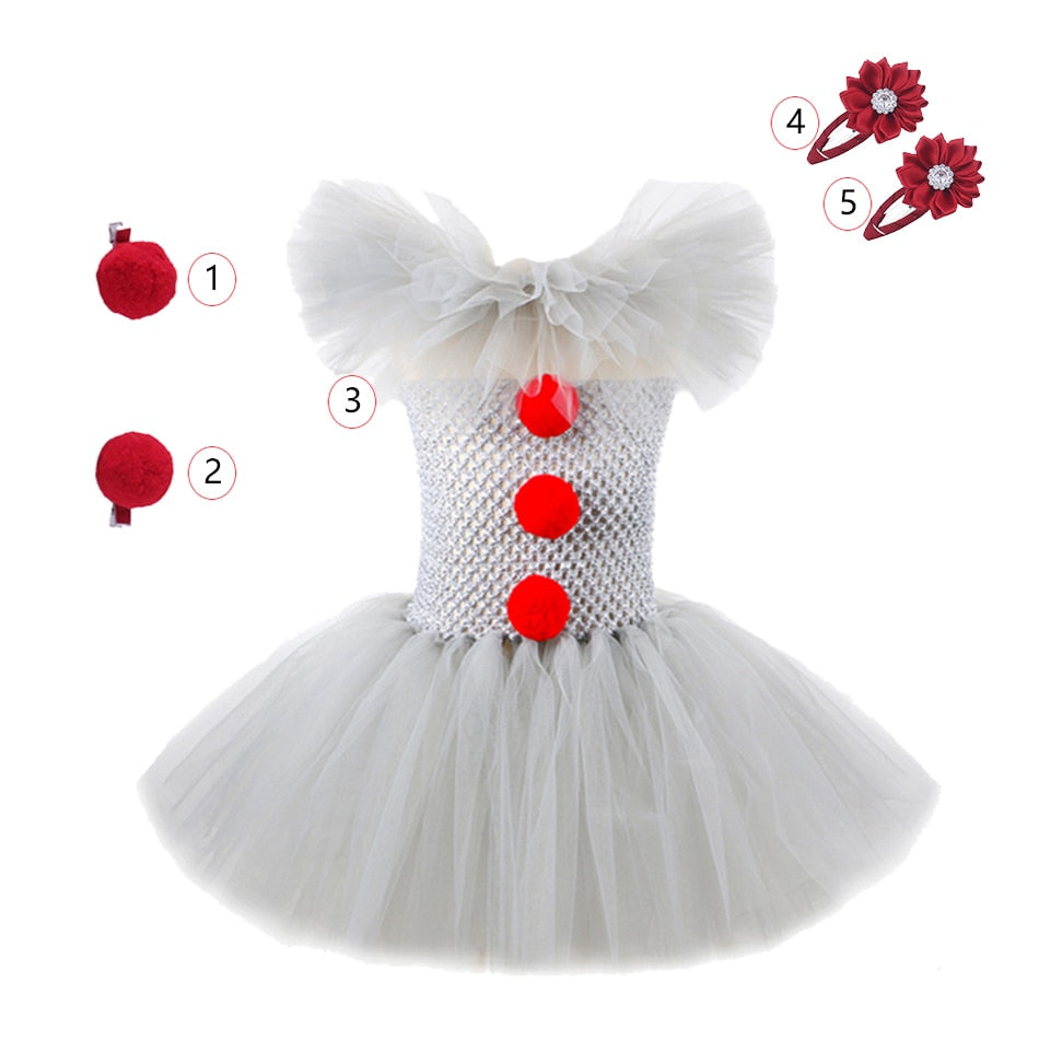 Halloween Costume For Kids Gray Girls Tutu Scary Clown Costume Girl 2-12Y