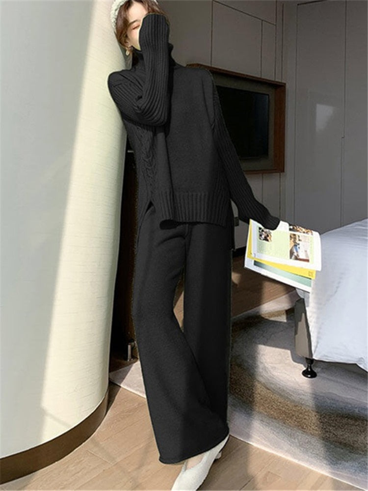 Autumn Winter 2 Pieces Women Sets Knitted Tracksuit 2023