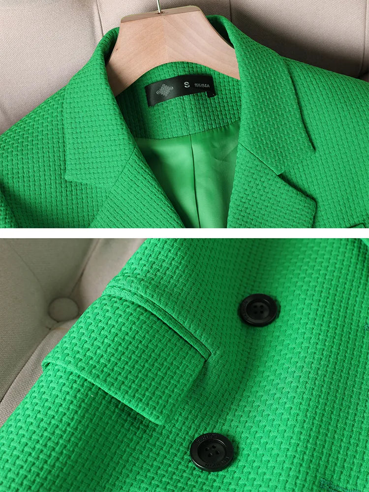 Women Formal Blazer Ladies Orange Black Green Plaid Long Sleeve Single Breasted Work Wear Jacket Coat Autumn-Winter