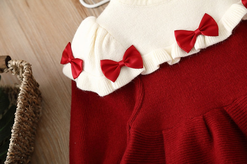 Autumn Winter Christmas Princess Dress Baby-Children's Long Sleeves Kids Warm Knitted Clothing