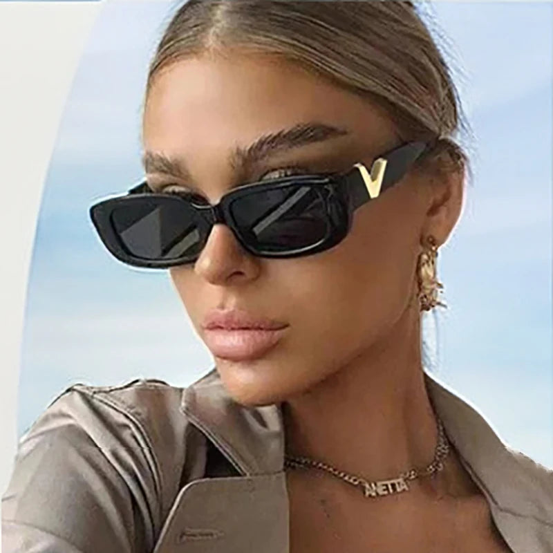 Fashion Cat Eye Sunglasses Women Luxury V Sun Glasses For Ladies Classic Rectangle Driving Shades Outdoor Traveling UV400