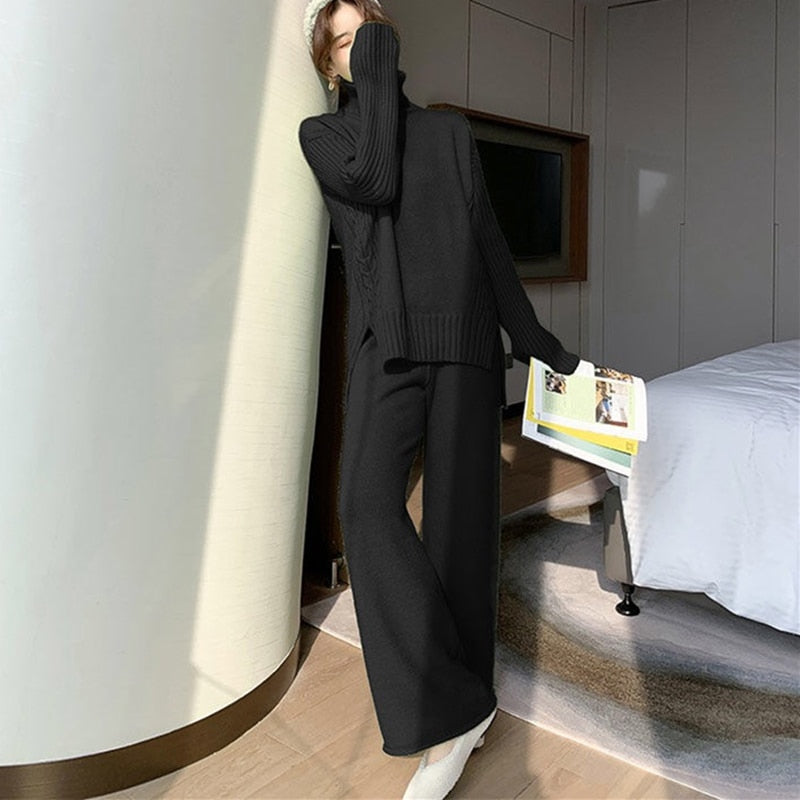 Autumn Winter 2 Pieces Women Sets Knitted Tracksuit 2023