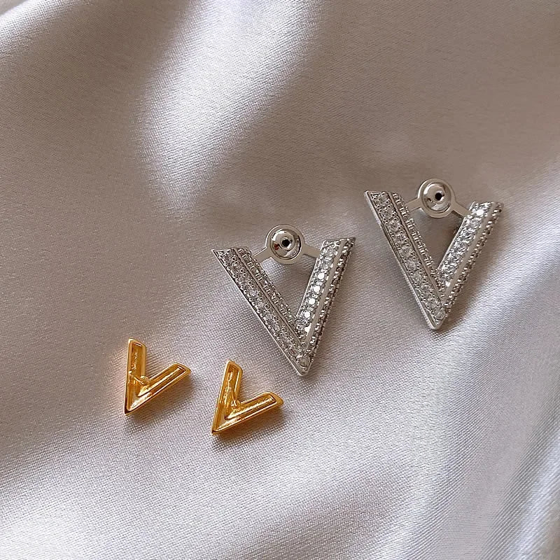 2023 new design fashion jewelry 14K gold plated luxury zircon letter V earrings elegant women's evening party accessories