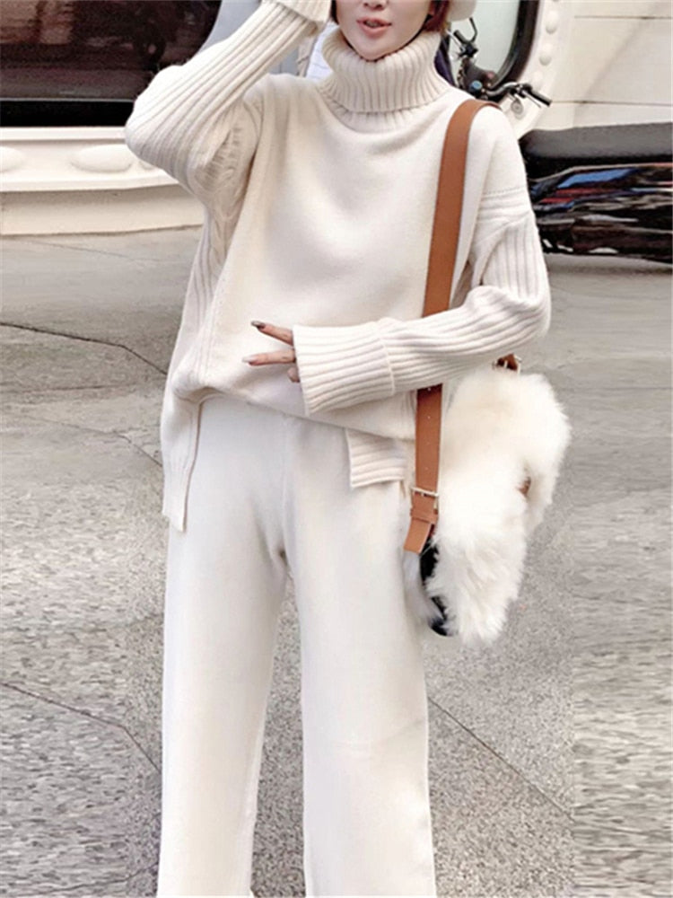 Autumn Winter 2 Pieces Women Sets Knitted Tracksuit 2023