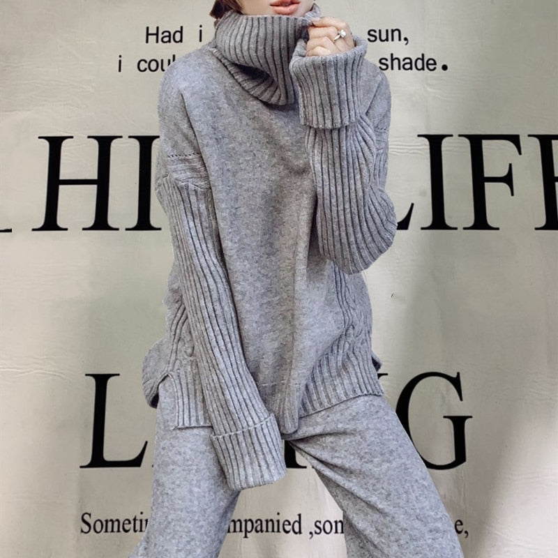 Autumn Winter 2 Pieces Women Sets Knitted Tracksuit 2023