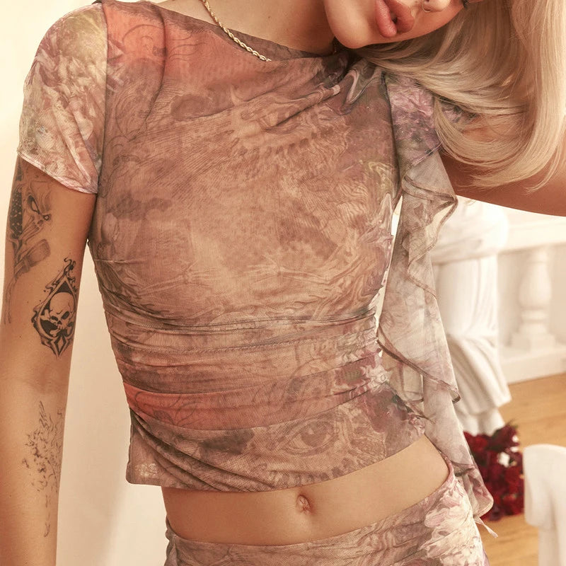 Women 2 Piece Set Short Sleeve Crop Top Mini Skirt Club Party Dress Set Beach Outfits