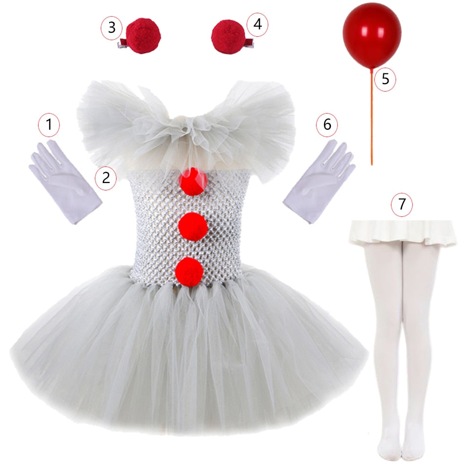 Halloween Costume For Kids Gray Girls Tutu Scary Clown Costume Girl 2-12Y