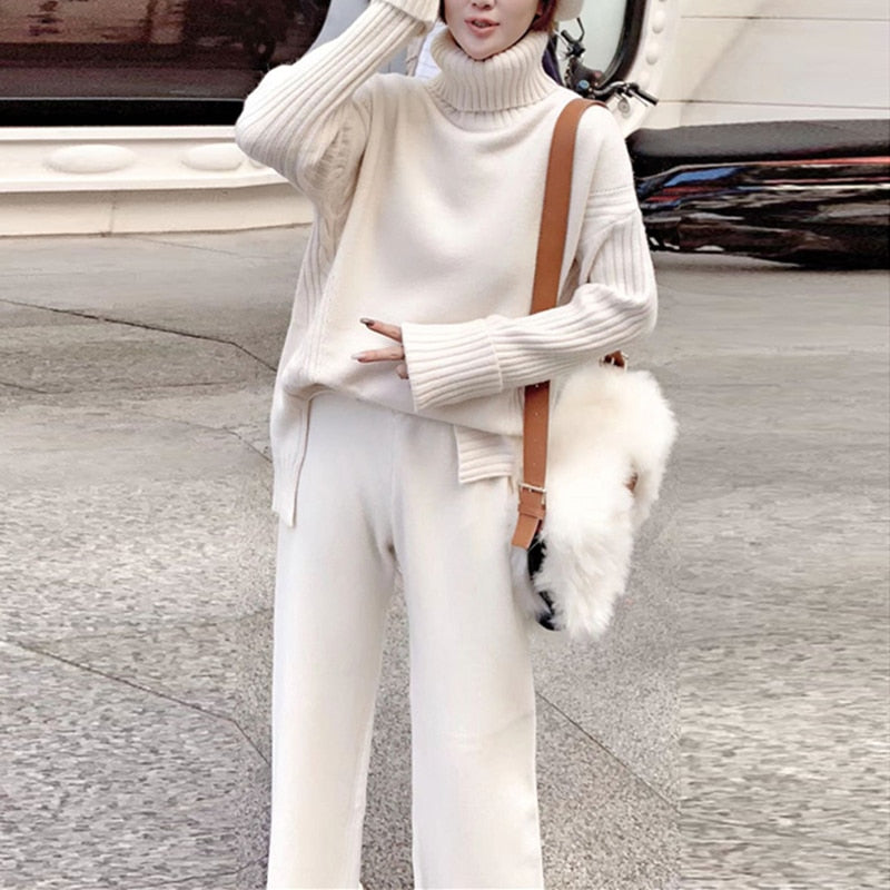 Autumn Winter 2 Pieces Women Sets Knitted Tracksuit 2023