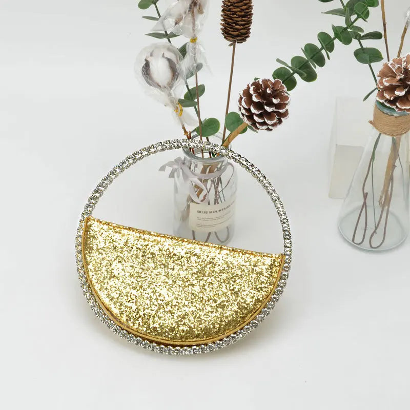 Women Silk Rhinestone Dinner Clutch Purse Ladies Handbag Wedding Clutch Wrist Bag Diamond Circular Party Evening Bags