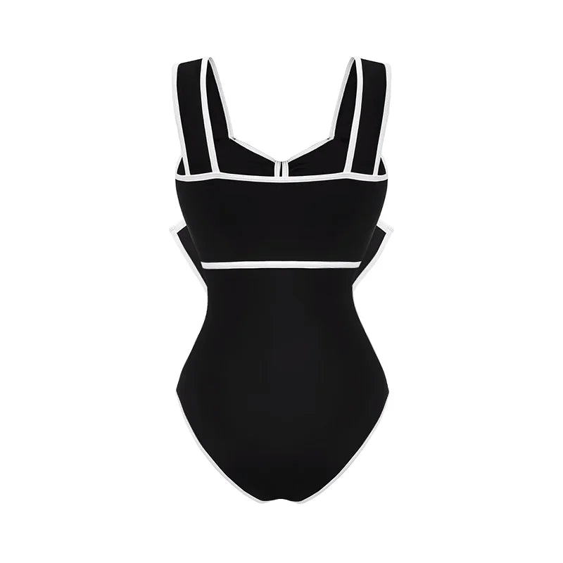 New Swimsuit High-end Niche Design Black and White Bow Slimming Holiday Sexy Hot Spring One Piece Swimsuit for Women