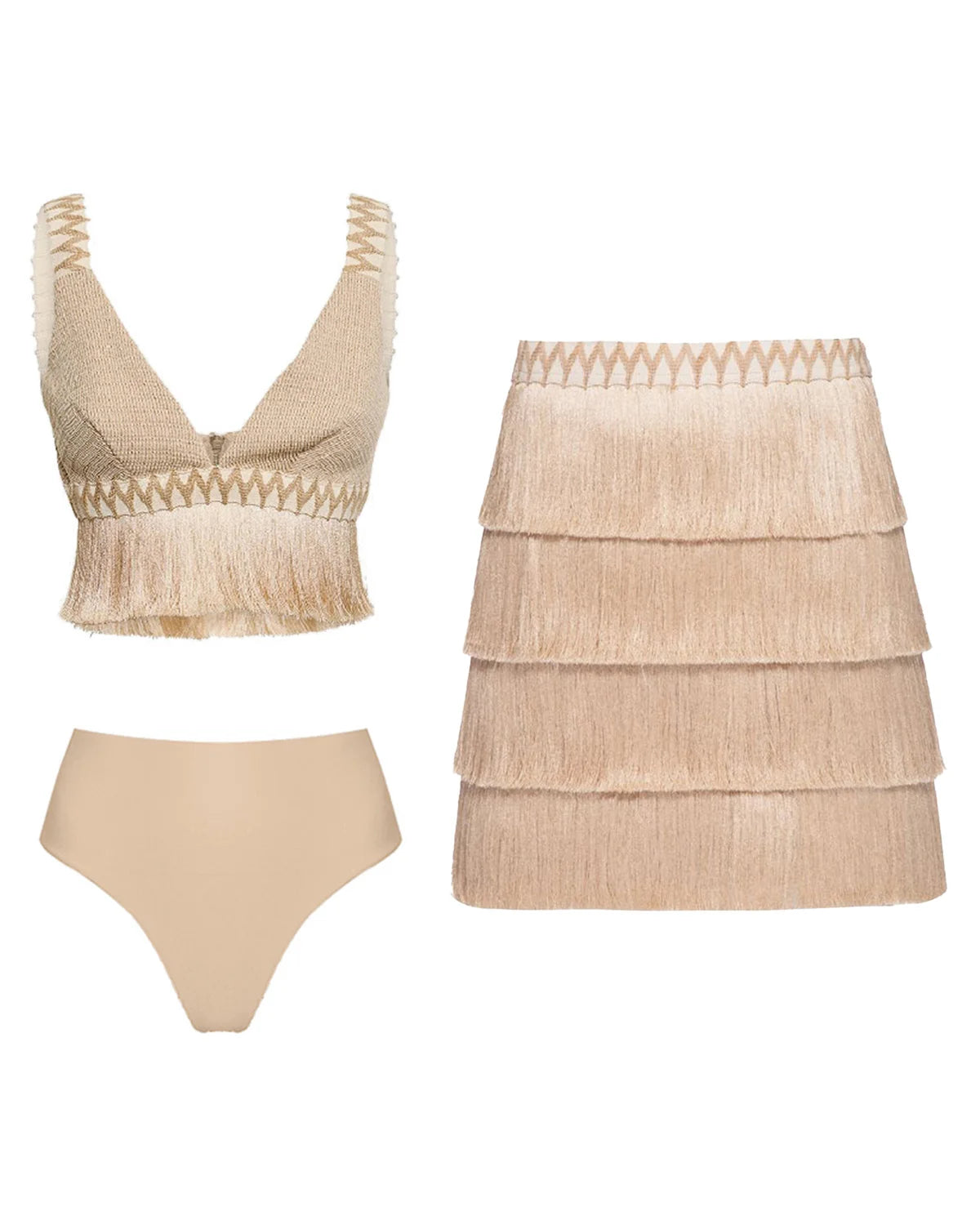 V-Neck Fringe Beach Fringed Solid Color Bikini Swimsuit Skirt Daily Slim Fit Layered Tassel Dress Banquet Elegant Dress Resort