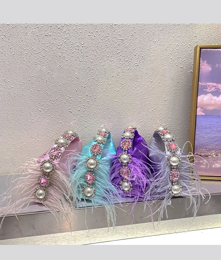 Luxury Ostrich Feathers Diamonds Evening Bags