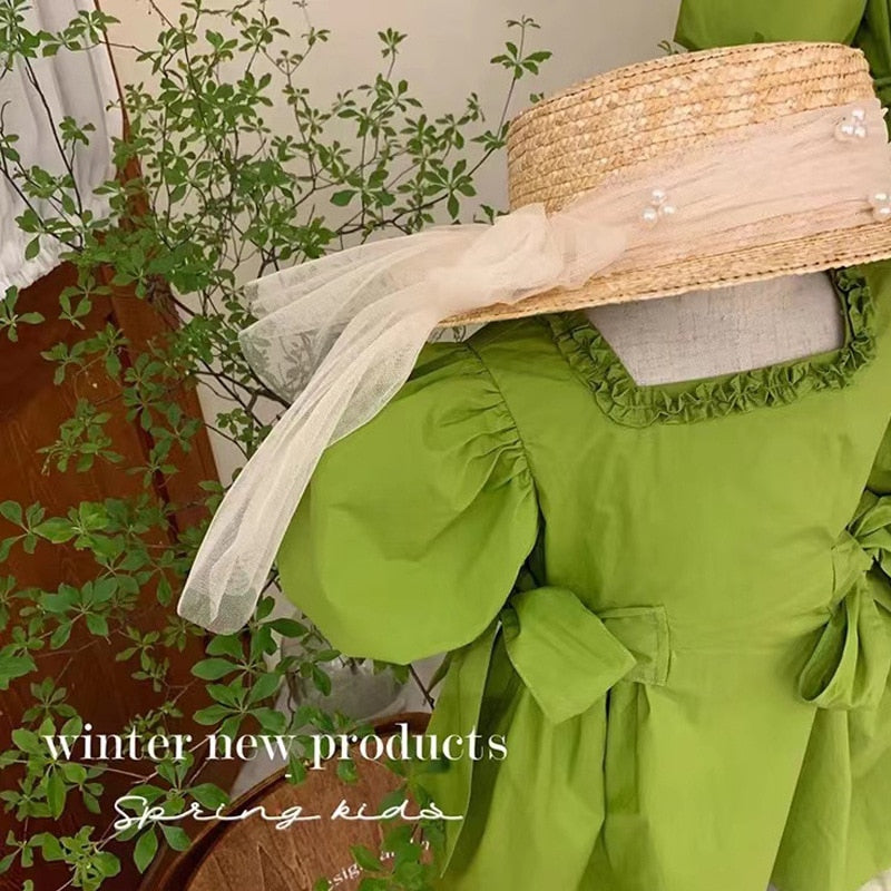 Family Matching Clothes Spring Summer Shirt Cute Bow Mother Daughter Soft Cotton Dress Women Long Dress Baby Girl Dress