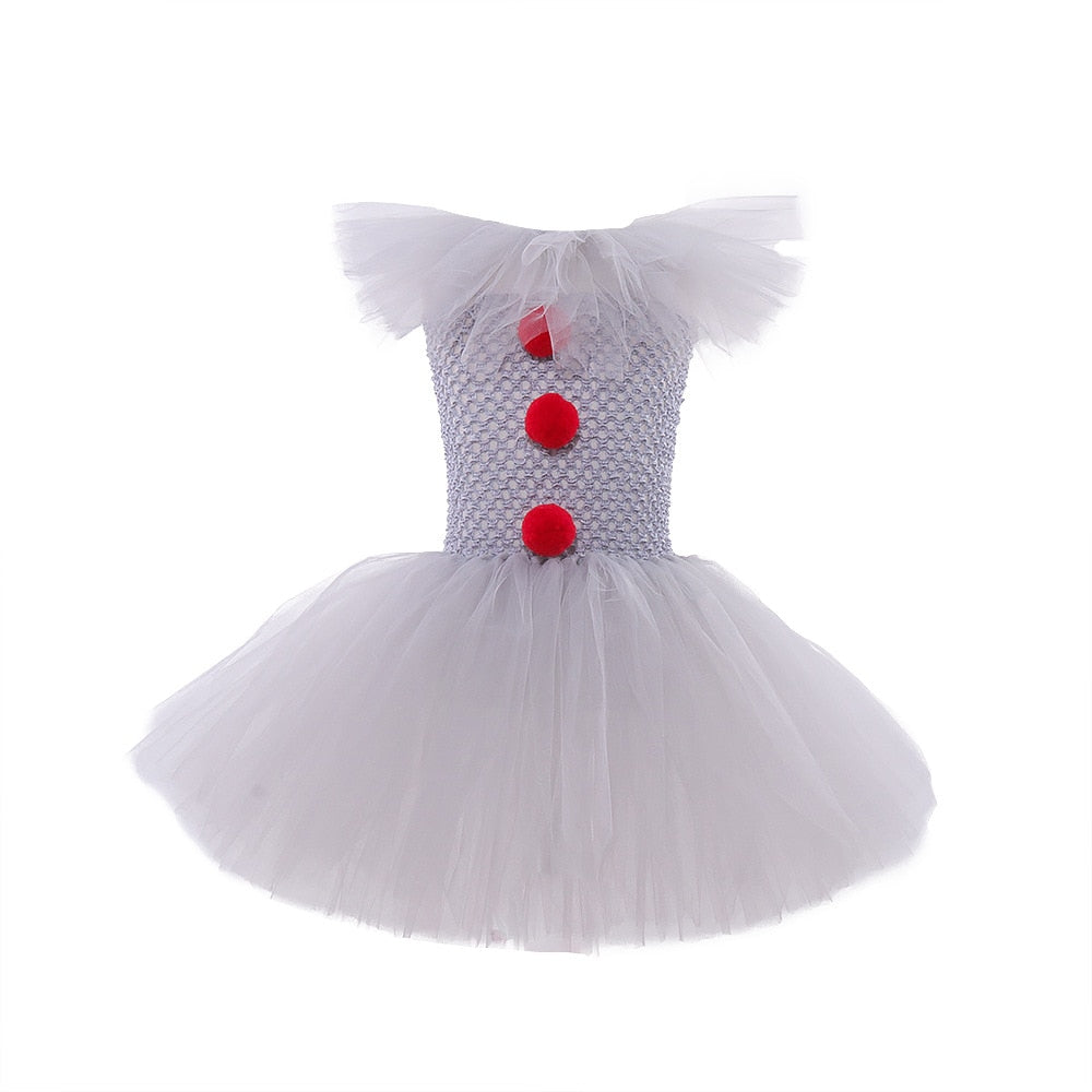 Halloween Costume For Kids Gray Girls Tutu Scary Clown Costume Girl 2-12Y