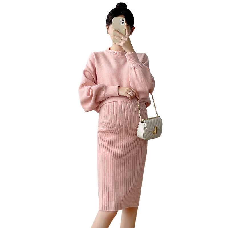 Women's Fashion Sweater Pullover Dress Pregnancy Two-piece Set