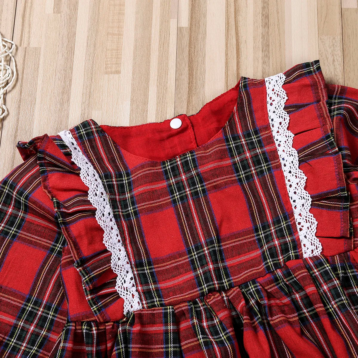 Christmas  Baby Girl Princess Dress Red Plaid Ruffles Lace Tutu Dress 1-6Y