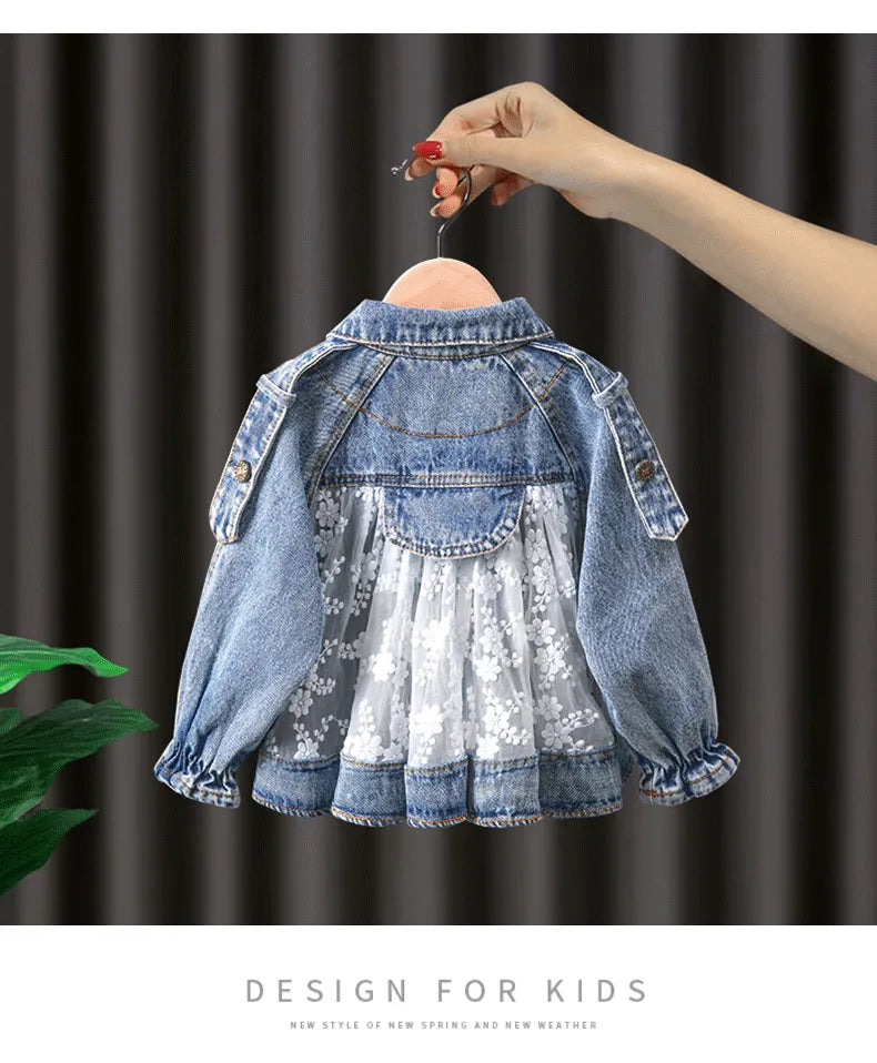 Spring Children's Denim Jackets Girl Jean Embroidery Jackets Girls Kids clothing baby Lace coat Casual outerwear Windbreaker