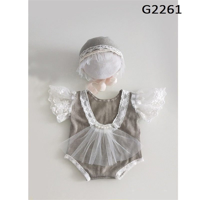 Newborn Photography Props Hat Baby Lace Romper