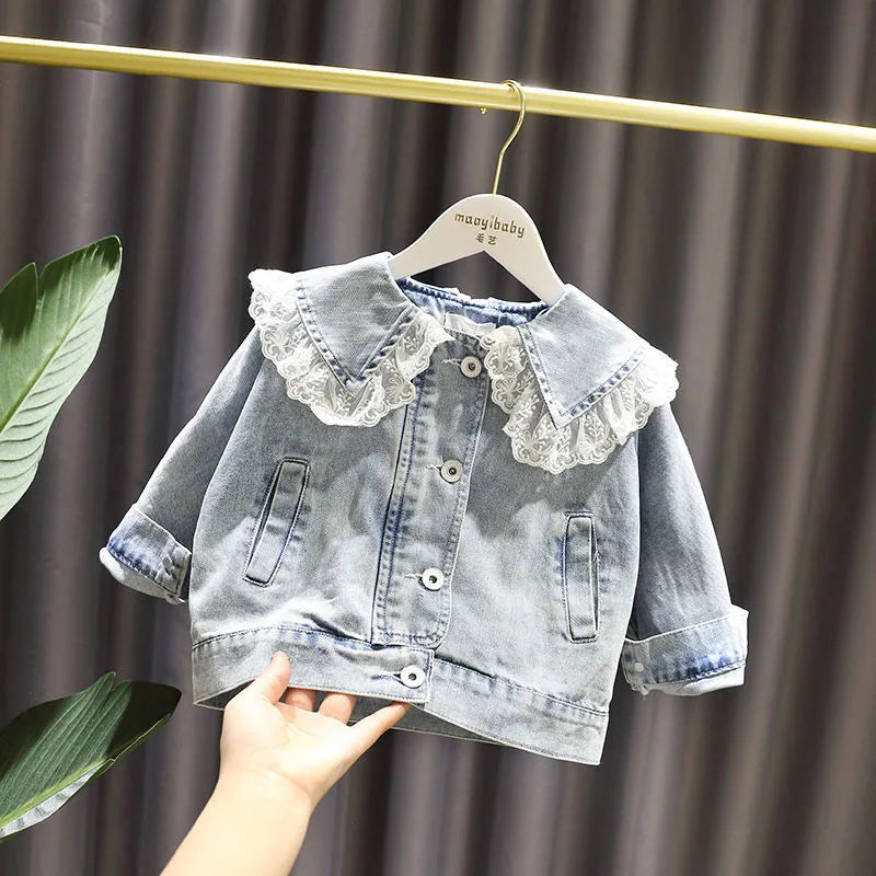 Spring Children's Denim Jackets Girl Jean Embroidery Jackets Girls Kids clothing baby Lace coat Casual outerwear Windbreaker