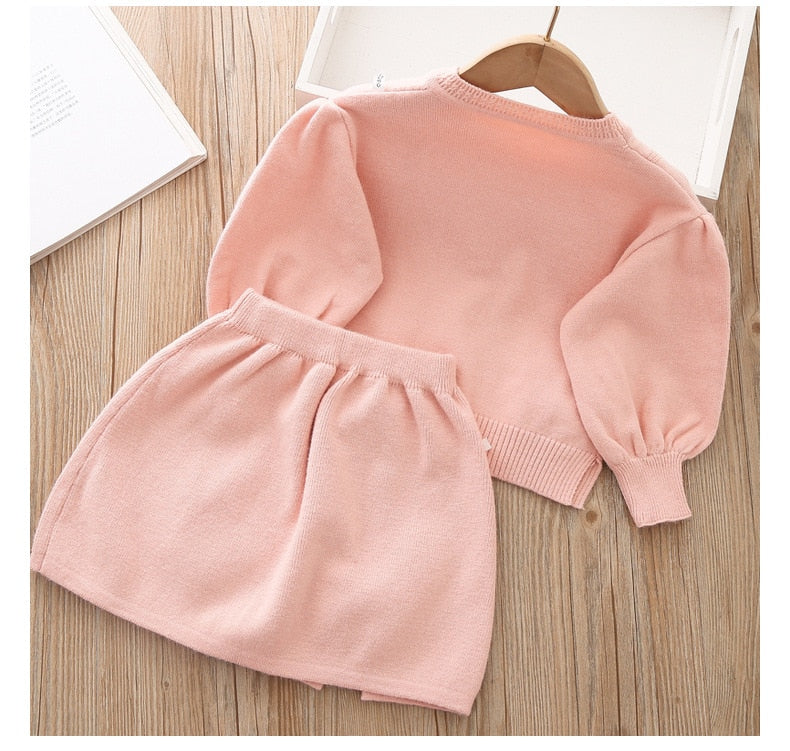 Girls Winter Clothes Set Long Sleeve Sweater and Skirt 2 Pcs