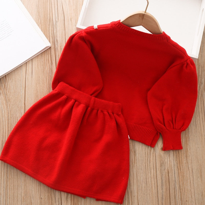 Girls Winter Clothes Set Long Sleeve Sweater and Skirt 2 Pcs