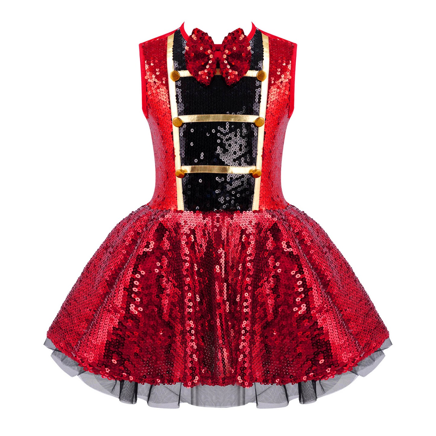 Children Girls Circus Ringmaster Costumes Shiny Sequins Leotard Dress with Feather Hat for Halloween Carnival Party Dress Up