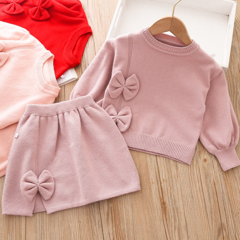 Girls Winter Clothes Set Long Sleeve Sweater and Skirt 2 Pcs