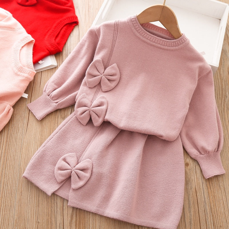 Girls Winter Clothes Set Long Sleeve Sweater and Skirt 2 Pcs