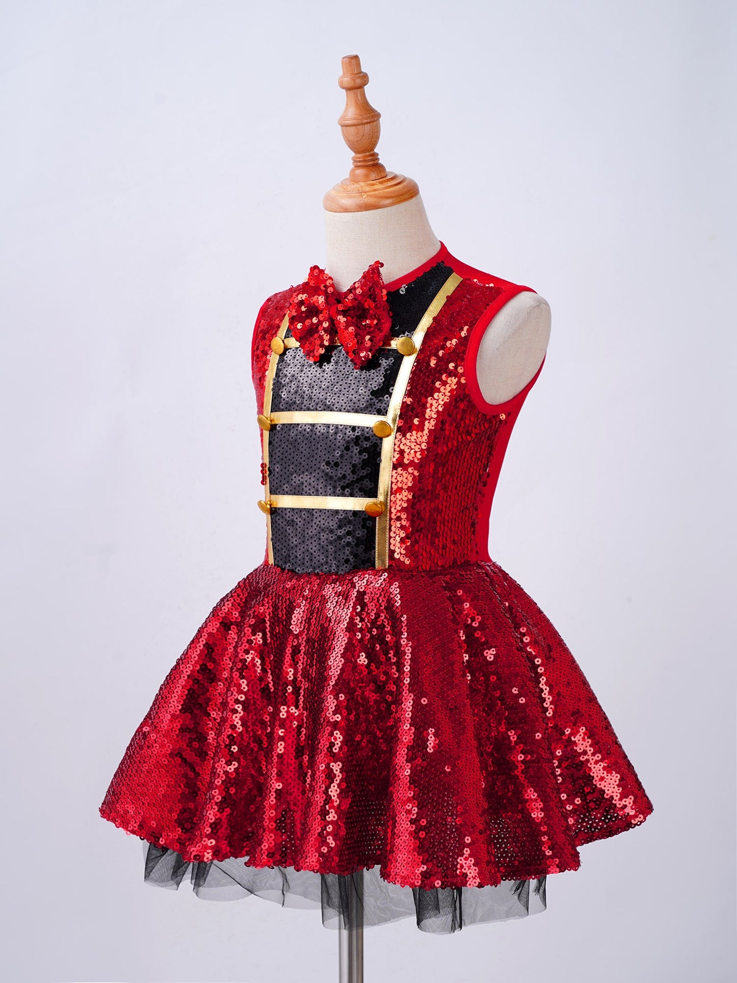 Children Girls Circus Ringmaster Costumes Shiny Sequins Leotard Dress with Feather Hat for Halloween Carnival Party Dress Up