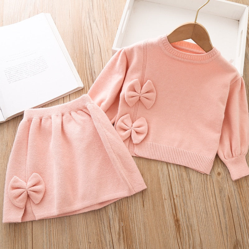 Girls Winter Clothes Set Long Sleeve Sweater and Skirt 2 Pcs