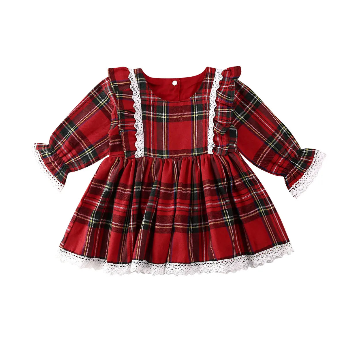 Christmas  Baby Girl Princess Dress Red Plaid Ruffles Lace Tutu Dress 1-6Y