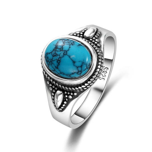 925 Sterling Silver Natural Turquoise Engagement Rings for Women Men Vintage Fine Jewelry Hot Sale Party Ring Gift