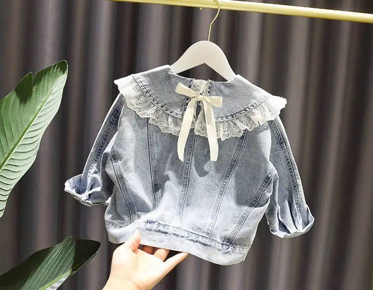 Spring Children's Denim Jackets Girl Jean Embroidery Jackets Girls Kids clothing baby Lace coat Casual outerwear Windbreaker