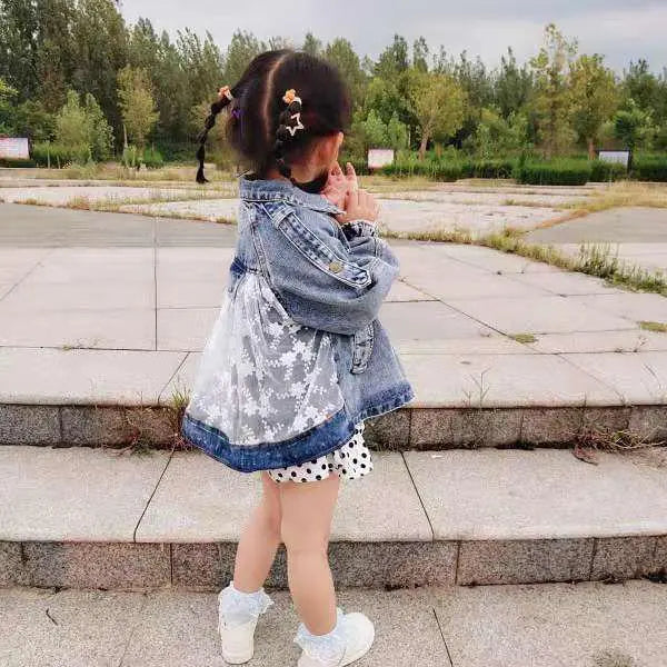 Spring Children's Denim Jackets Girl Jean Embroidery Jackets Girls Kids clothing baby Lace coat Casual outerwear Windbreaker