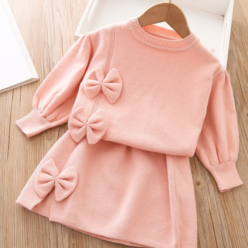 Girls Winter Clothes Set Long Sleeve Sweater and Skirt 2 Pcs