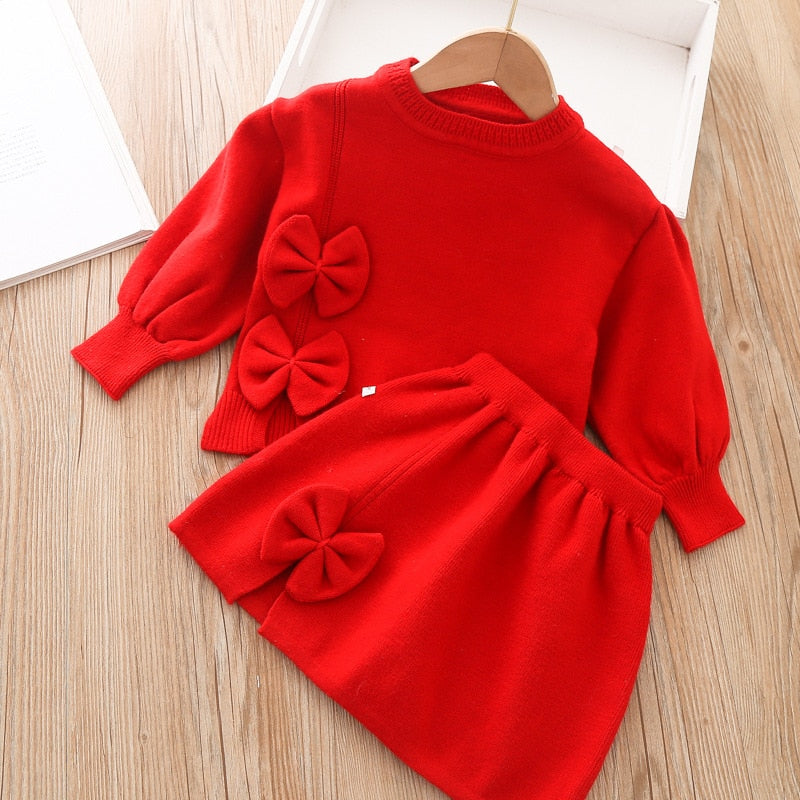 Girls Winter Clothes Set Long Sleeve Sweater and Skirt 2 Pcs