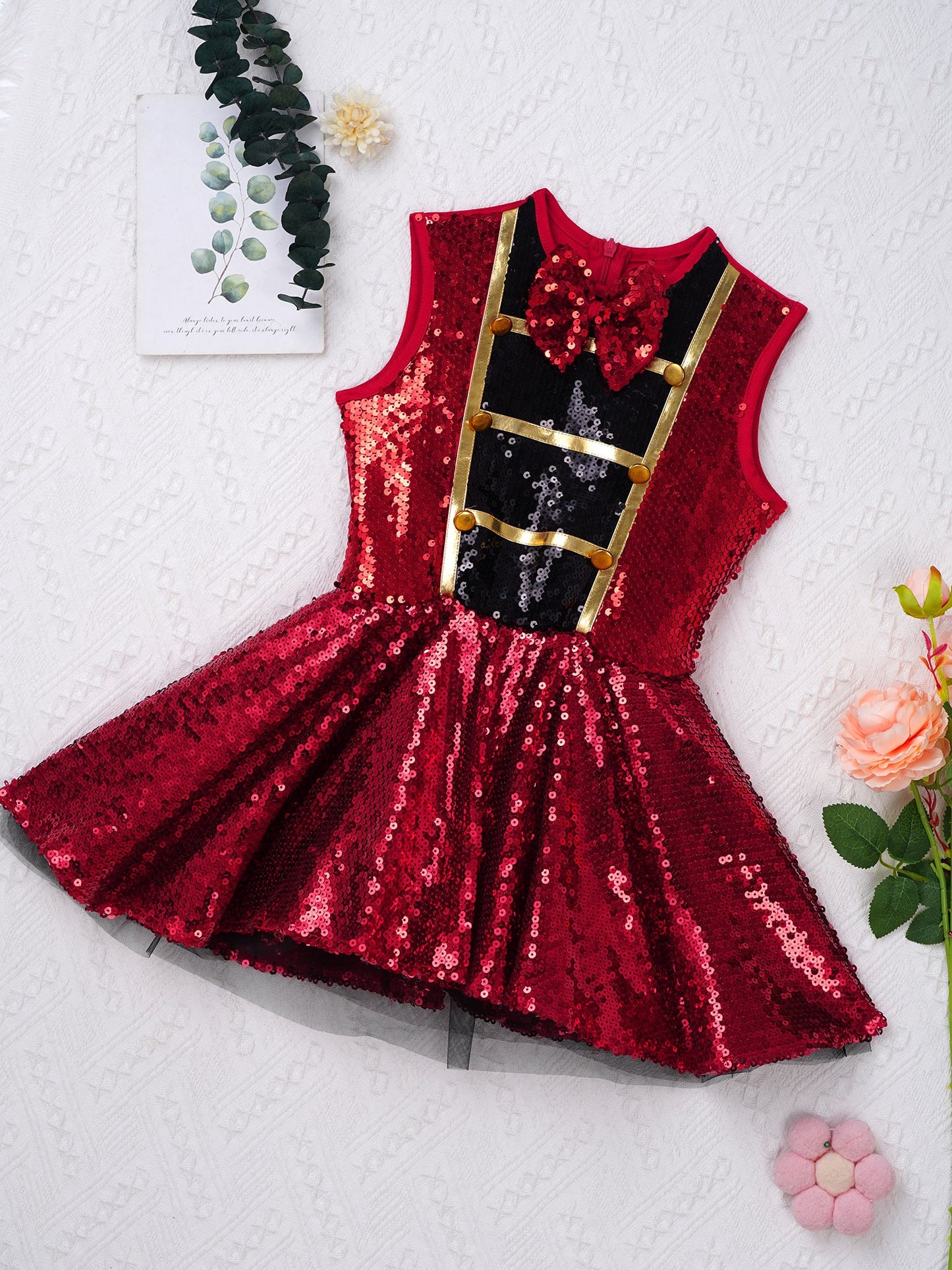 Children Girls Circus Ringmaster Costumes Shiny Sequins Leotard Dress with Feather Hat for Halloween Carnival Party Dress Up