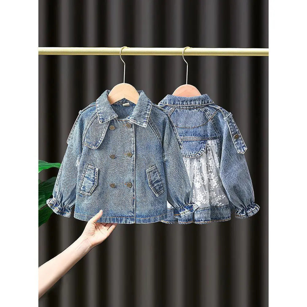 Spring Children's Denim Jackets Girl Jean Embroidery Jackets Girls Kids clothing baby Lace coat Casual outerwear Windbreaker