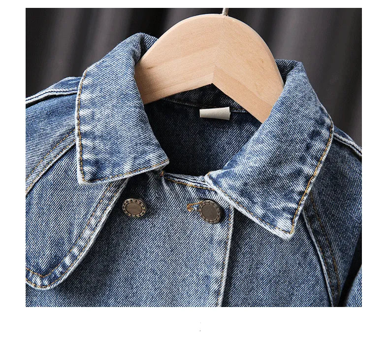 Spring Children's Denim Jackets Girl Jean Embroidery Jackets Girls Kids clothing baby Lace coat Casual outerwear Windbreaker