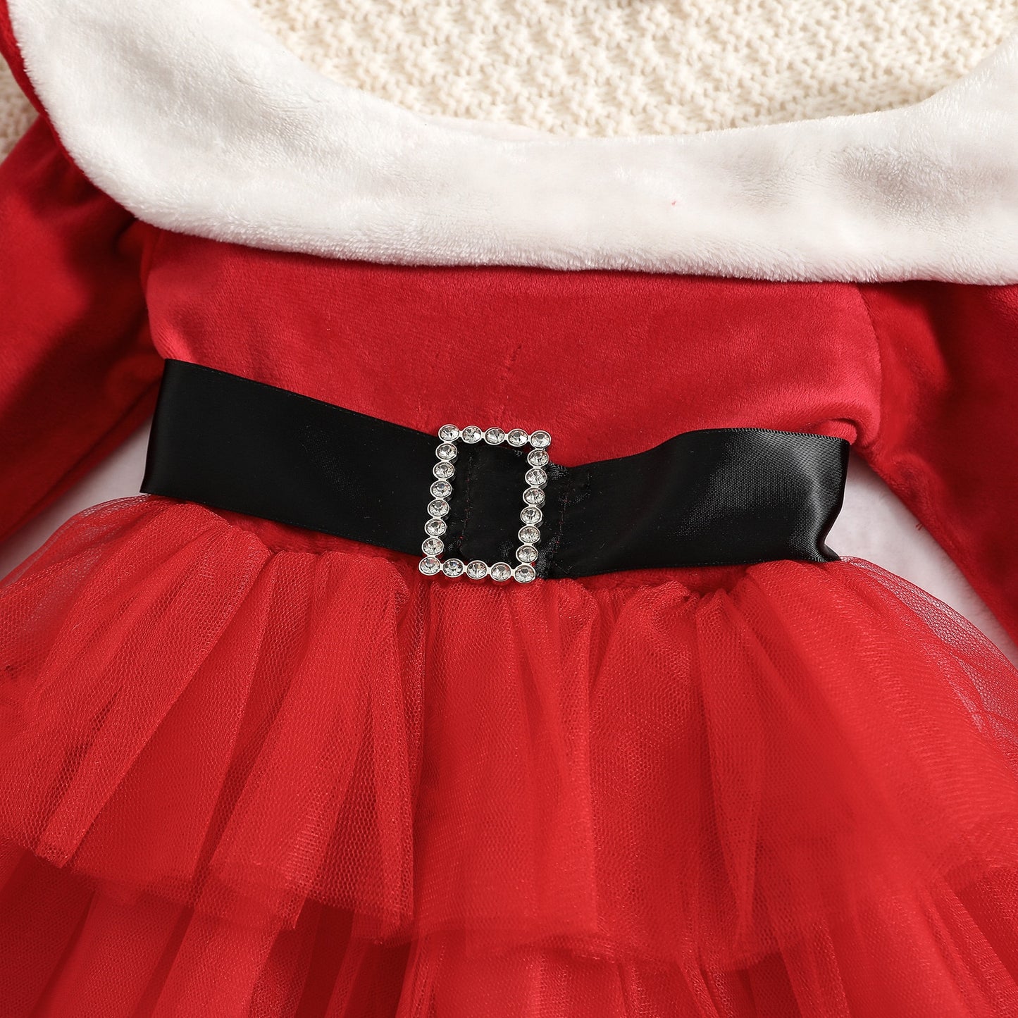 Christmas-New year Girl Red Dress Long Sleeve Tulle Tutu